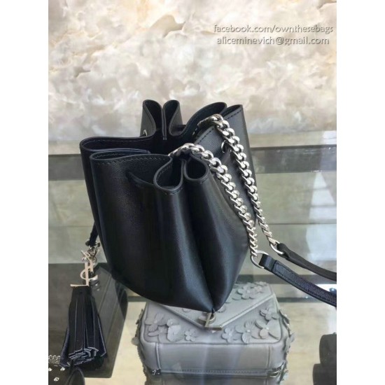 Fake Saint Laurent Sheepskin Mini Bourse Bucket Bag Black Y220350 Replica