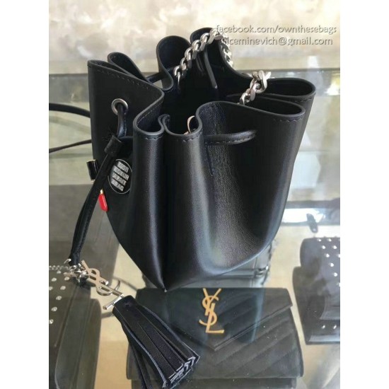 Fake Saint Laurent Sheepskin Mini Bourse Bucket Bag Black Y220350 Replica