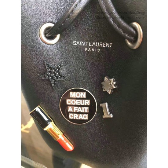 Fake Saint Laurent Sheepskin Mini Bourse Bucket Bag Black Y220350 Replica