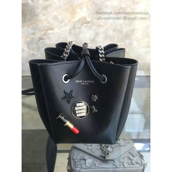 Fake Saint Laurent Sheepskin Mini Bourse Bucket Bag Black Y220350 Replica