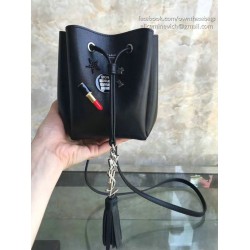 Fake Saint Laurent Sheepskin Mini Bourse Bucket Bag Black Y220350 Replica