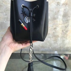 Fake Saint Laurent Sheepskin Mini Bourse Bucket Bag Black Y220350 Replica