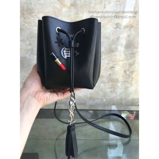 Fake Saint Laurent Sheepskin Mini Bourse Bucket Bag Black Y220350 Replica