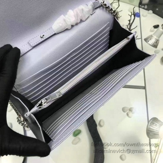 Fake Saint Laurent Violet Grained Matelasse Leather Chain Wallet Y221220 Replica