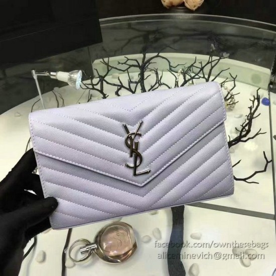 Fake Saint Laurent Violet Grained Matelasse Leather Chain Wallet Y221220 Replica