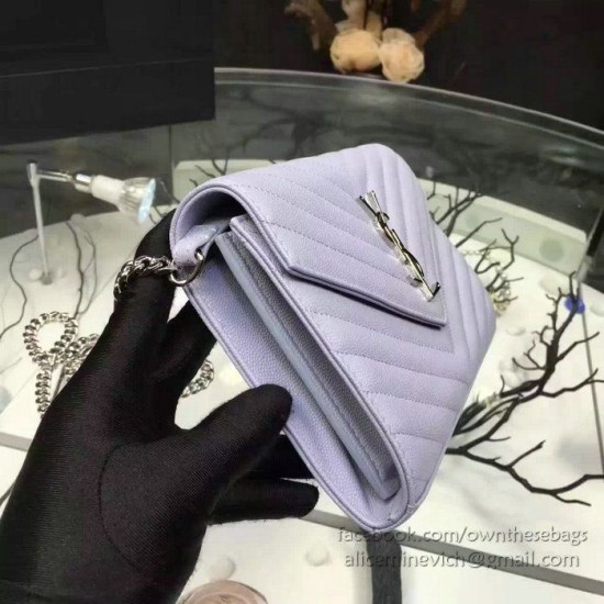 Fake Saint Laurent Violet Grained Matelasse Leather Chain Wallet Y221220 Replica