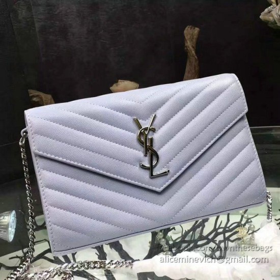 Fake Saint Laurent Violet Grained Matelasse Leather Chain Wallet Y221220 Replica