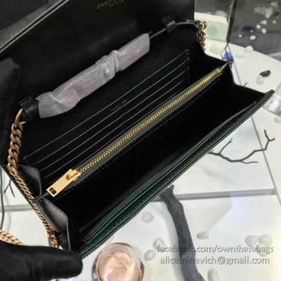 Fake YSL Saint Laurent Grained Matelasse Leather Chain Wallet Y221220 Black Replica