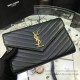 Fake YSL Saint Laurent Grained Matelasse Leather Chain Wallet Y221220 Black Replica