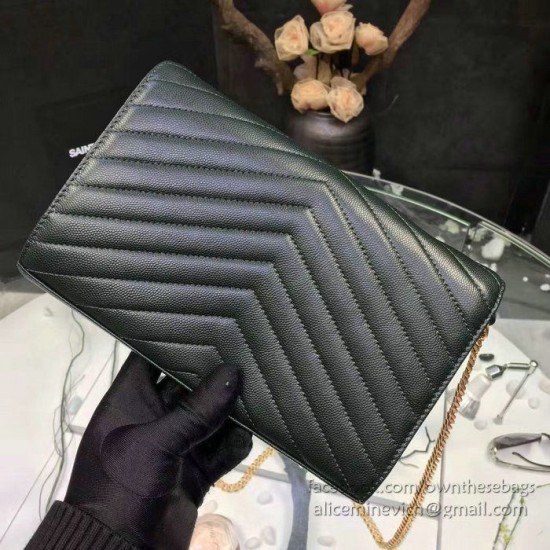 Fake YSL Saint Laurent Grained Matelasse Leather Chain Wallet Y221220 Black Replica