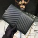 Fake YSL Saint Laurent Grained Matelasse Leather Chain Wallet Y221220 Black Replica