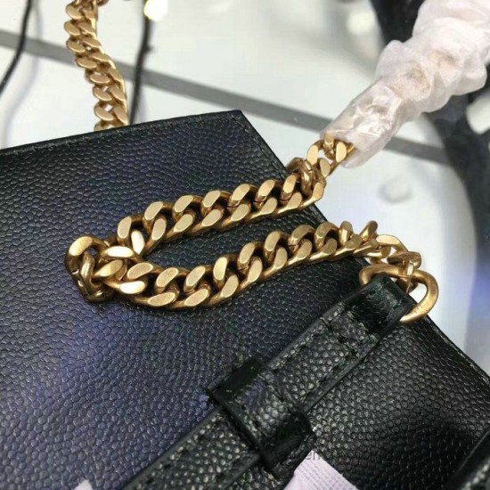 Fake YSL Saint Laurent Grained Matelasse Leather Chain Wallet Y221220 Black Replica