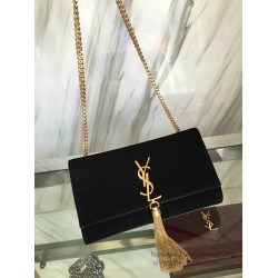 Fake Yves Saint Laurent Black Suede Monogram Tassel Bag Y221240 Replica