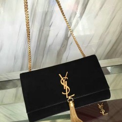Fake Yves Saint Laurent Black Suede Monogram Tassel Bag Y221240 Replica