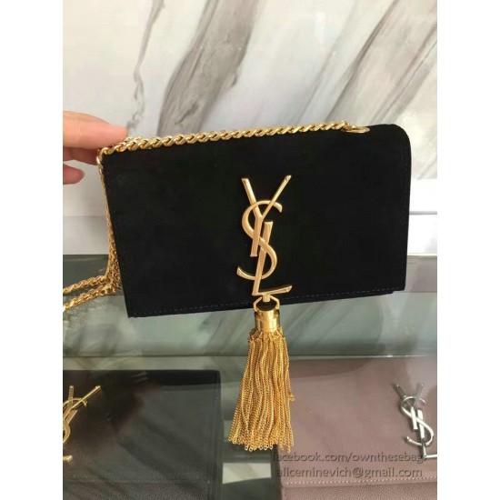 Fake Yves Saint Laurent Black Suede Monogram Tassel Bag Y221240 Replica