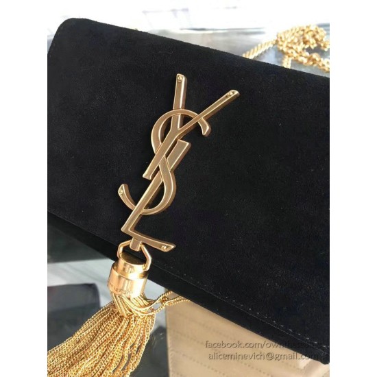 Fake Yves Saint Laurent Black Suede Monogram Tassel Bag Y221240 Replica