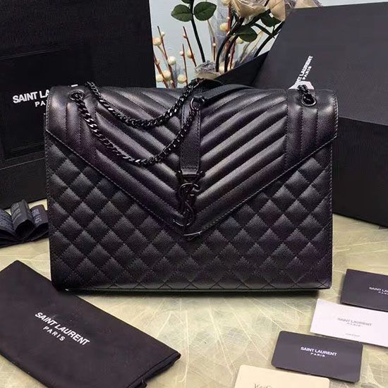 Replica Yves Saint Laurent Large Chain Shoulder Bag Black Calfskin Y221250