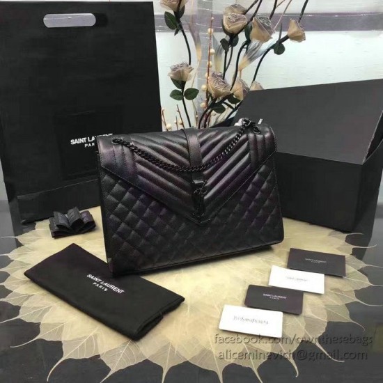 Replica Yves Saint Laurent Large Chain Shoulder Bag Black Calfskin Y221250