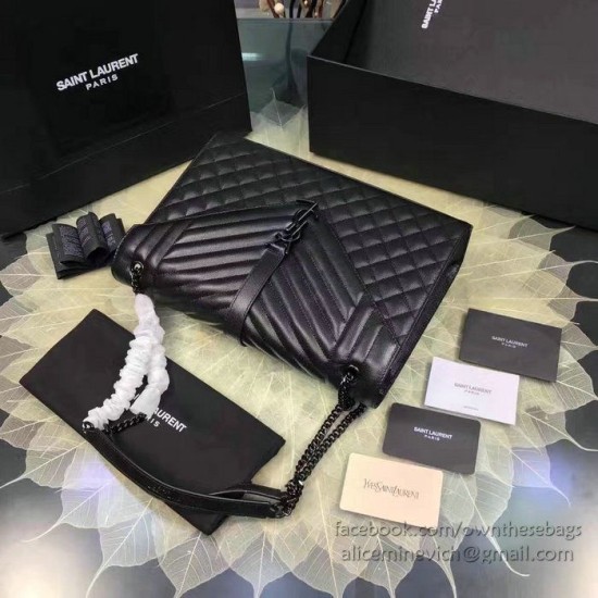Replica Yves Saint Laurent Large Chain Shoulder Bag Black Calfskin Y221250