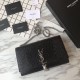 Replica YSL Saint Laurent Medium Kate Monogram Tassel Croco Leather Shoulder Bag Black Silver