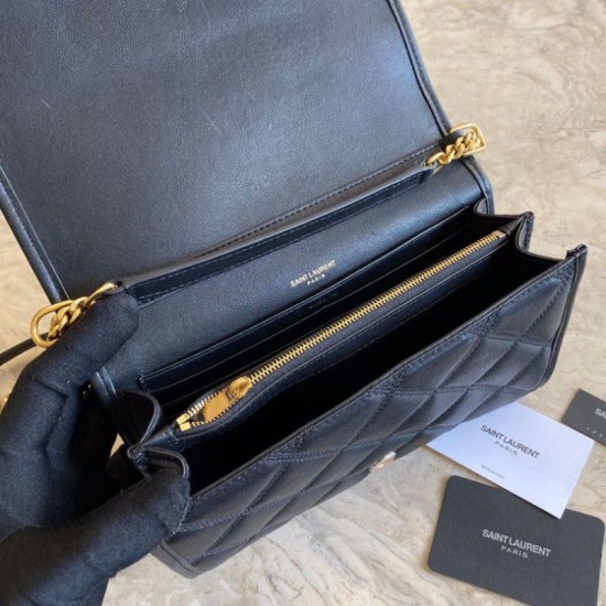 Fake YSL Saint Laurent Medium Becky Chain Wallet Black Replica