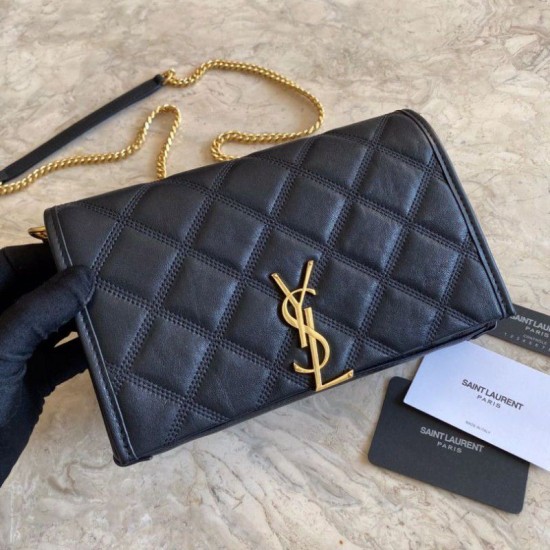 Fake YSL Saint Laurent Medium Becky Chain Wallet Black Replica