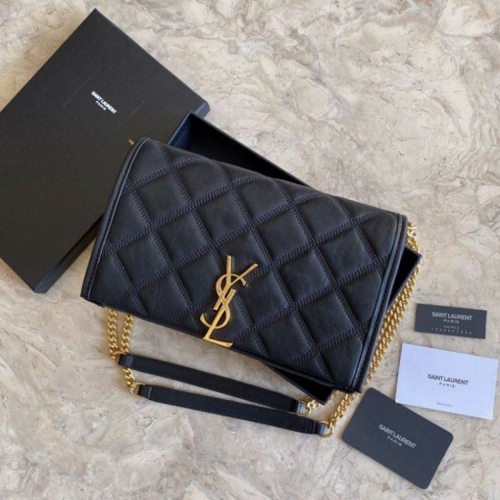 Fake YSL Saint Laurent Medium Becky Chain Wallet Black Replica