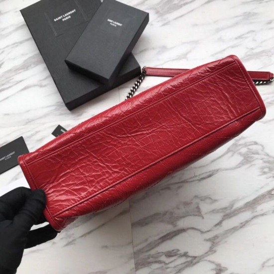 Fake YSL Saint Lauren Niki Medium Shopping Bag Crinkled Vintage Leather Red Replica