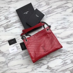 Fake YSL Saint Lauren Niki Medium Shopping Bag Crinkled Vintage Leather Red Replica