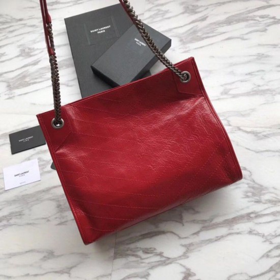 Fake YSL Saint Lauren Niki Medium Shopping Bag Crinkled Vintage Leather Red Replica