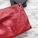 Fake YSL Saint Lauren Niki Medium Shopping Bag Crinkled Vintage Leather Red Replica