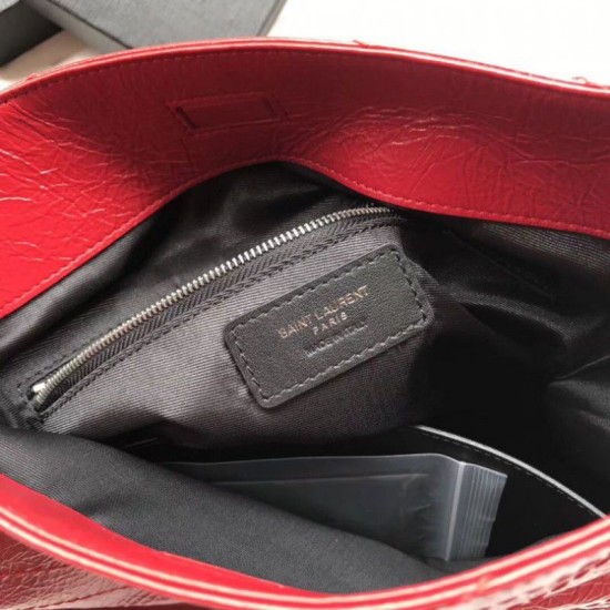 Fake YSL Saint Lauren Niki Medium Shopping Bag Crinkled Vintage Leather Red Replica