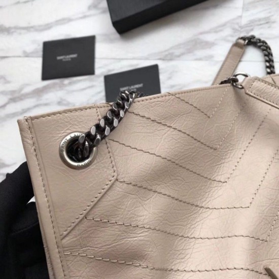 Replica YSL Saint Lauren Niki Medium Shopping Bag Crinkled Vintage Leather Gray