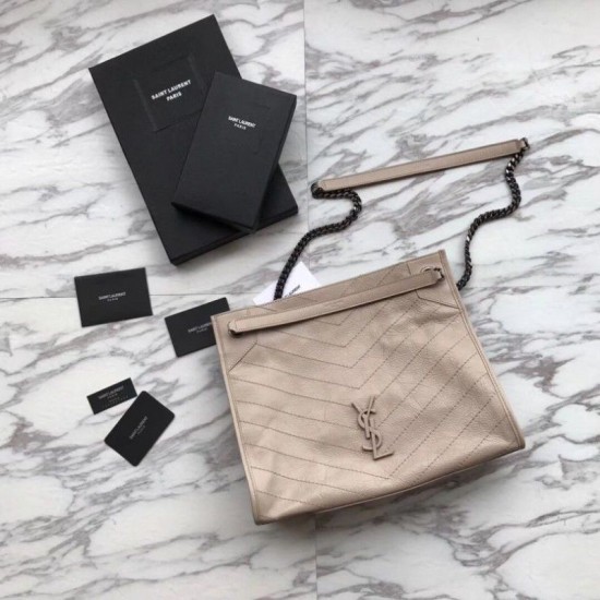 Replica YSL Saint Lauren Niki Medium Shopping Bag Crinkled Vintage Leather Gray