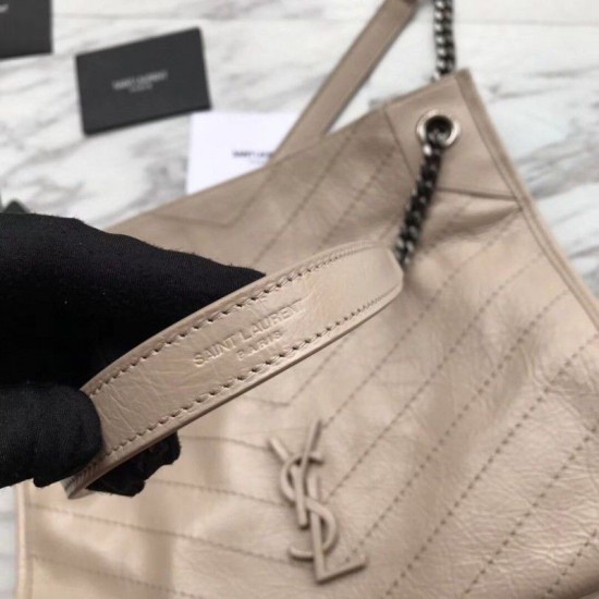 Replica YSL Saint Lauren Niki Medium Shopping Bag Crinkled Vintage Leather Gray