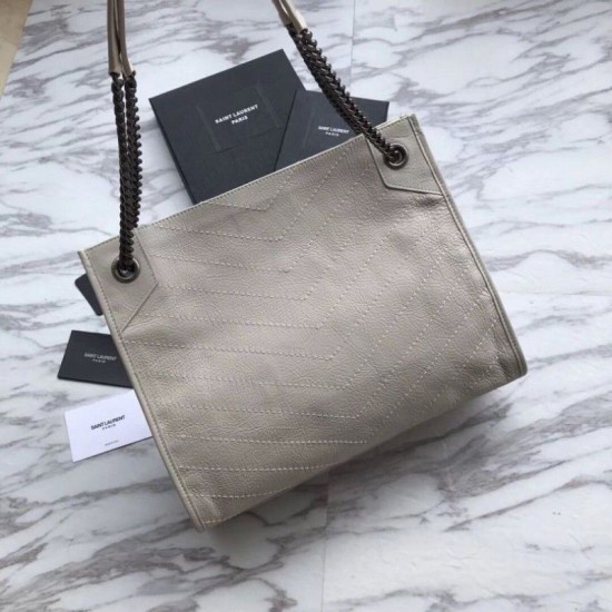 Replica YSL Saint Lauren Niki Medium Shopping Bag Crinkled Vintage Leather Beige