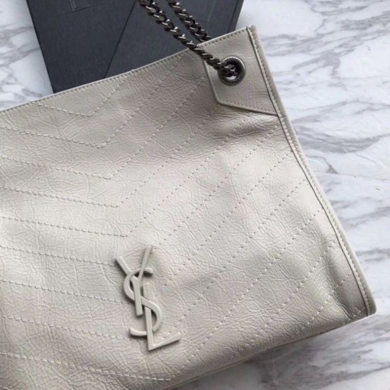 Replica YSL Saint Lauren Niki Medium Shopping Bag Crinkled Vintage Leather Beige