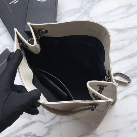 Replica YSL Saint Lauren Niki Medium Shopping Bag Crinkled Vintage Leather Beige