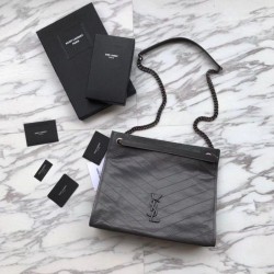 Replica YSL Saint Lauren Niki Medium Shopping Bag Crinkled Vintage Leather Black