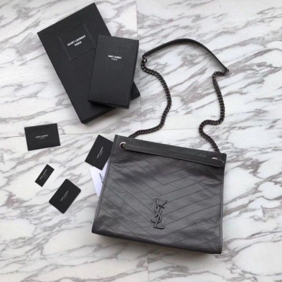 Replica YSL Saint Lauren Niki Medium Shopping Bag Crinkled Vintage Leather Black