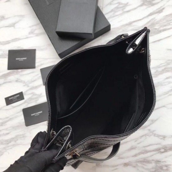 Replica YSL Saint Lauren Niki Medium Shopping Bag Crinkled Vintage Leather Black