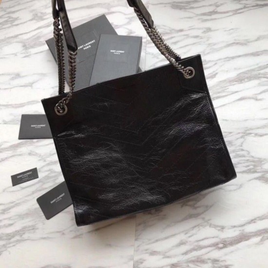 Replica YSL Saint Lauren Niki Medium Shopping Bag Crinkled Vintage Leather Black