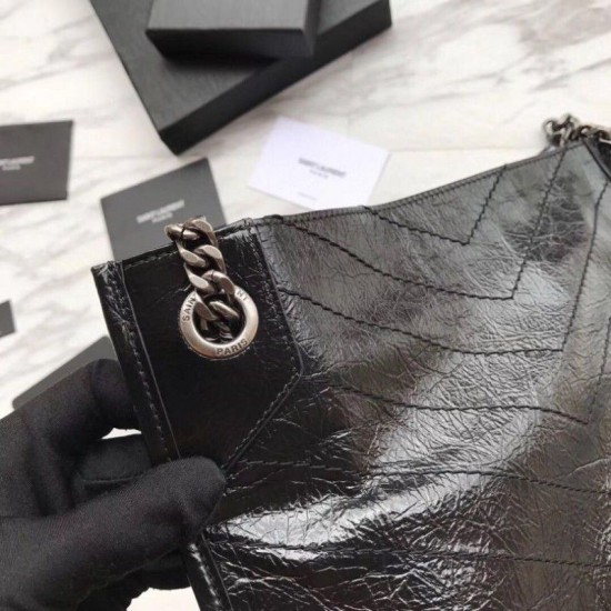 Replica YSL Saint Lauren Niki Medium Shopping Bag Crinkled Vintage Leather Black