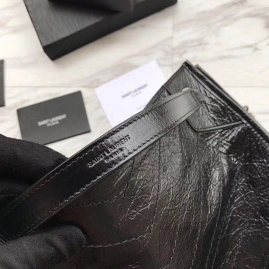 Replica YSL Saint Lauren Niki Medium Shopping Bag Crinkled Vintage Leather Black