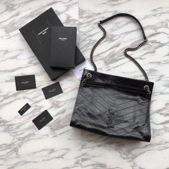 Replica YSL Saint Lauren Niki Medium Shopping Bag Crinkled Vintage Leather Black