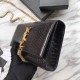 Replica YSL Saint Laurent Mini Kate Chain Wallet Crocodile Embossed Leather Black Gold Hardware