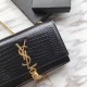 Replica YSL Saint Laurent Mini Kate Chain Wallet Crocodile Embossed Leather Black Gold Hardware