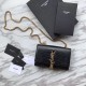 Replica YSL Saint Laurent Mini Kate Chain Wallet Crocodile Embossed Leather Black Gold Hardware