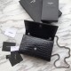 Replica YSL Saint Laurent Mini Kate Chain Wallet Crocodile Embossed Leather Black Silver Hardware