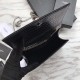 Replica YSL Saint Laurent Mini Kate Chain Wallet Crocodile Embossed Leather Black Silver Hardware
